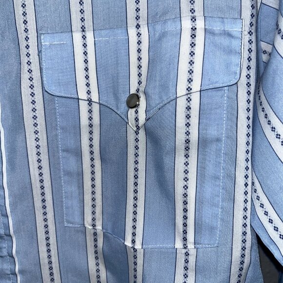 VTG. PANHANDLE SLIM Permanent Press Striped Pearl Snap Western Shirt 16.5" X 35" - Picture 3 of 14